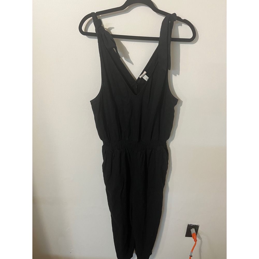 A New Day Womens Black Tie Shoulder V-Neck Elastic Waist Jumpsuit Size M - Picture 1 of 4